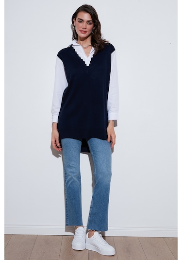 Lela Modest Standart Fit Gömlek Yaka Tesettür Triko Bayan Tunik 4612148 Lacivert Lela Modest Standart Fit Gömlek Yaka Tesettür Triko Bayan Tunik 4612148 Lacivert