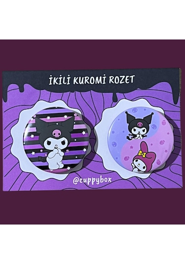 Sanrio Kuromi & My Melody İkili Rozet Seti 44 Mm İğneli Rozet Çok Renkli