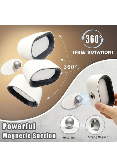 Honeybeeshop Siyah Modern Manyetik Duvar Lambasi Uzaktan Kumandali 360 Derece Doner Dokunmatik Rgb Renk Degisen Usb Sarjli Gece Lambasi Yatak Oturma Odasi Koridor Icin Siyah