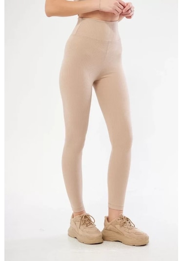 Supplierby Yüksek Bel Fitilli Tayt - Bej Bej