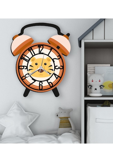 Bk Gift Kişiye Özel Hayvan Figürlü Retro Çalar Saat Tasarımlı Kabartma Figürlü Ahşap Çocuk Duvar Saati-9, Ev Dekoru, Çocuk Odası Aksesuar Bitmeyencom2 Çok Renkli