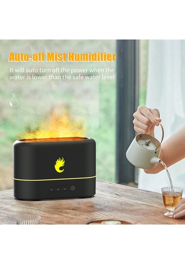 Geeksen 250ml Siyah 3d Flaming Oda Kokusu Dağıtıcı - Ultrasonik Nemlendirici, Otomatik Kapatma Ve 3 Zamanlama Seçeneği İle Aromaterapi