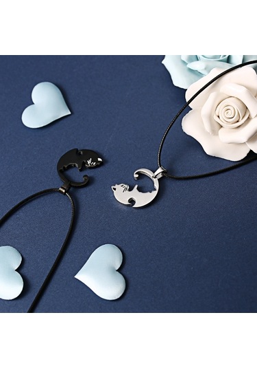 Sones Çiftler Takı Kolyeler Titanyum Çelik Hayvan Kedi Kolye Metal Zincirli Beyaz Ve Siyah Kedi