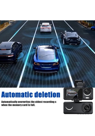 Lemestar Üç Kameralı Araba Sürücü Kaydedici - Ön+iç+arka Eşzamanlı Kayıt, 1080p Hd Gece Görüşü, Wıfı Olmadan, 140 +90 +90 Görüş Açısı