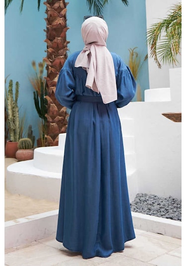 Neways 6586-Büzgülü Elbise Koyu Mavi