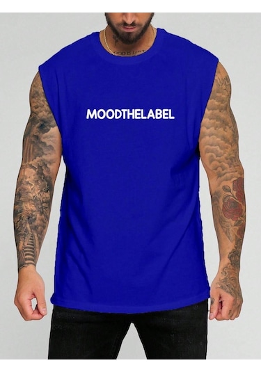 Moodthelabel Baskılı Kolsuz Tişört Saks Mavisi