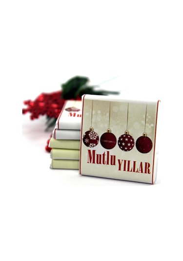Dark Brown Yılbaşı Tebrik Çikolatası %100 El Yapımı Madlen Çikolata 48 Adet