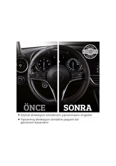 Smart Forfour  (2004-2007) Uyumlu Deri Direksiyon Kılıfı, Dikmeli Siyah Dikişli