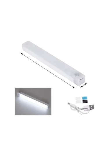 20 Cm Beyaz Işık Hareket Sensörlü Dolap İçi Çalışma Masası Mutfak Tezgah Altı Usb Led Işık Çok Renkli