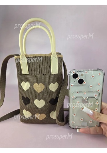 Prossperm Küçük Çapraz Omuz Örgü Telefon Çantası 292978709 Kahverengi