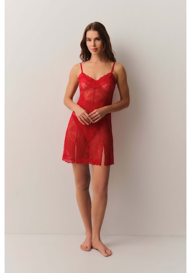 Suwen Dark Romance Dantelli Kısa Gecelik St4455613082 Kırmızı