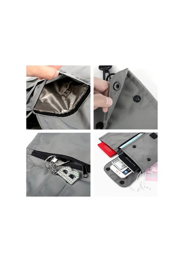 Hangfox Yolculuk Rfıd Engelleyici Boyun Çantası - Nilon Para/pasaport Kartlık, Su Geçirmez, Unisex, Gri 13x19cm Gri