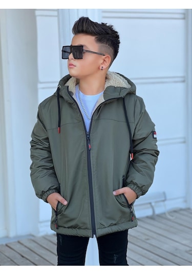 Erkek Çocuk Kapüşonlu İçi Kürklü Mont Km3050 Haki