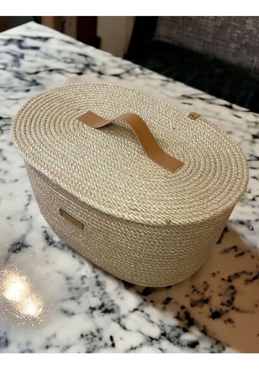 Hasır Sepet, Kapaklı Dekoratif Sepet, Çok Amaçlı Kutu, Oval Patates Soğan Sepeti