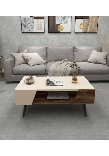 Arnetti Aren Orta Sehpa Modern Salon Sehpası, Ceviz Bej - Aren