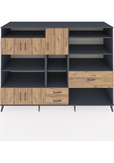 Kronos Dolap 13 Raflı 3 Çekmeceli 5 Kapaklı 220x59x163 Antrasit-ç Antrasit-çam