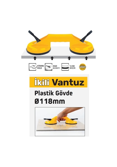 Sgs945 - 90 Kg İkili Plastik Gövde Cam Seramik Fayans Ahşap Tutma Taşıma Vantuzu 12cm + 12cm