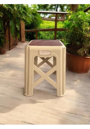 6 Adet Modern Orta Boy Plastik Mutfak, Banyo, Balkon Ve Bahçe Taburesi Krem