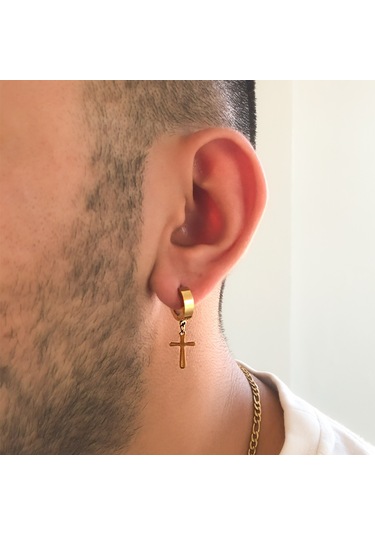 FerizZ 316L Çelik Haç Modelli Sallantılı Küpe UNK-659 Beyaz