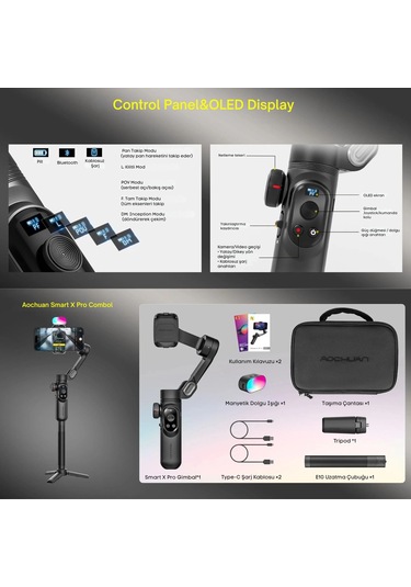 Shopytech Smart X Pro Combo 3 Eksen Akıllı Telefon Gimbal Stabilizer İos & Android