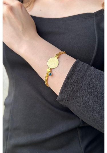 Zümrüt Sarraf 14 Ayar Altın Nazar Boncuklu Çeyrekli Bileklik Sarı Altın