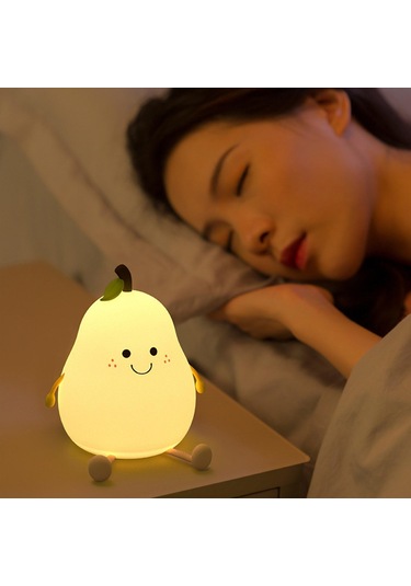 Homyl Gülümseme Armut Şekli Silikon Led Gece Lambası Kreş Beyaz Çok Renkli