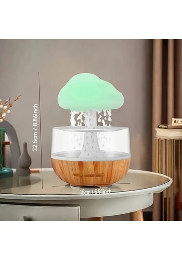 Techbloom Yogle Rain Cloud Humidifier Aromaterapi Difuzor Ahşap Renk Ayarlanabilir Led Işık Yatak Odası Ofis Plastik Gövde