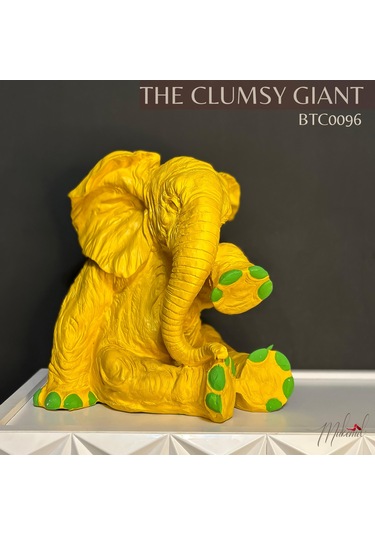 El Yapımı Sarı Fil Heykeli Yeşil Detaylarla Eşsiz Ev Dekoru