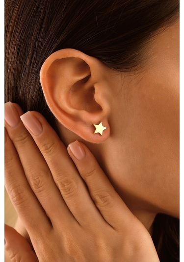 Sefa Gold 14 Ayar Altın Taşsız Sarı Yıldız Küpe