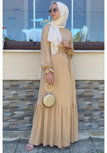 Duru Simli Camel Elbise Bej