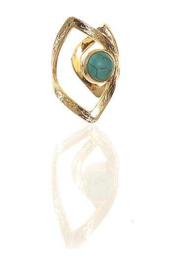 Labalaba Kadın Lak Altın Kaplama Turkuaz Doğaltaşlı Ayarlanabilir El Yapımı Yüzük Çok Renkli