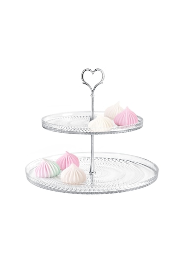 Valery 2 Katlı Kek Standı - Şeffaf - 28 Cm