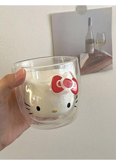 Hello Kitty Çift Cidarlı Cam Kupa-2005