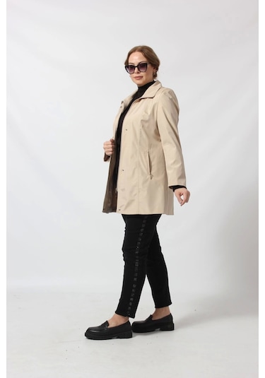 1616 Fermuarlı Cep Detaylı Kapuşonlu Bondit Ceket Açık Kapiçino Cappuccino