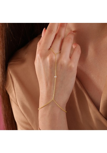 925 Ayar Gümüş Zirkon Tek Taşlı Doç Zincirli Şahmeran Altın