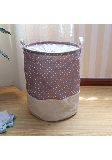 Yifomall Keten Pamuklu Çok Amaçlı Katlanabilir Çamaşır Sepeti - Oyuncak Ve Giysi Saklama Kutusu Mor Nokta Desenli Diğer
