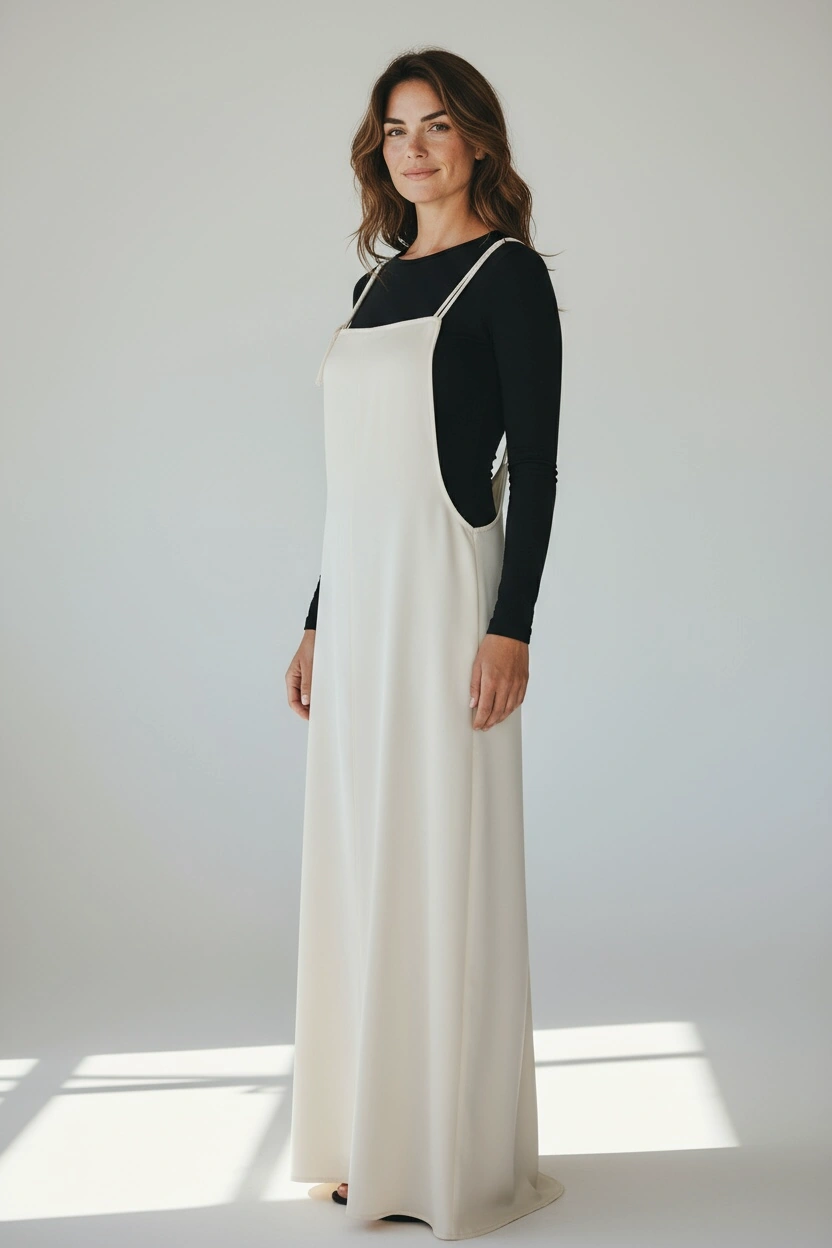 Kadın Ayarlanabilir İp Askılı Dabıl Kumaş Elbise Krem