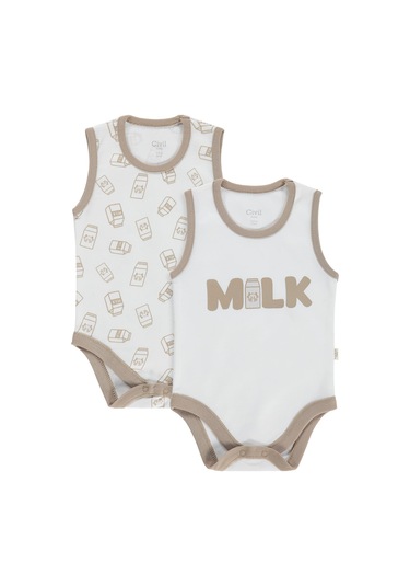 Civil Baby Milk Baskılı 2'li Set 3-18 Ay Çıtçıtlı Badi - Ekru