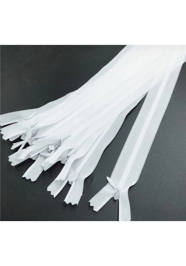 Gizli Diş Fermuar -beyaz 35 Cm - 5 Adet
