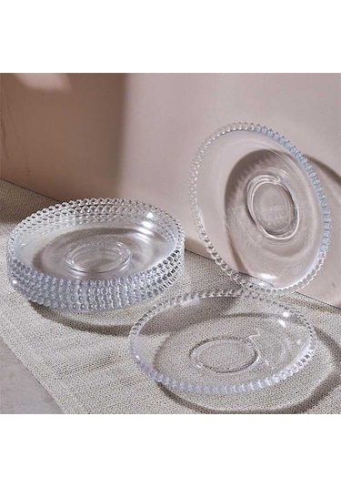 Porsima Girona 6'lı Cam Çay Tabağı Dayanıklı Cam Çay Altlığı Şeffaf