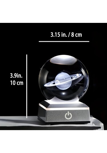 Honeybeeshop 1 Adet 3d Satürn Kristal Top Gece Lambası 8 Cm 3 15 İnç Modern Led Taban Dokunma Kontrollü Renk Değiştiren Cam Küre Uzay Temalı Masaüstü Lambası 16renk Şarj Edilebilir