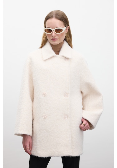 Kruvaze Kapama Kaşe Kaban Ekru Ekru