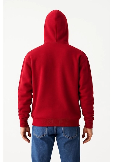 Samuray Ninja Çift Kapşonlu Zıp Fermuarlı Kanguru Çepli Tam Fermuarlı Hoodie Swetshirt - Kırmızı Kırmızı