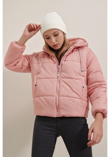 Bigdart 5117 Kapşonlu Şişme Mont - Pudra 001