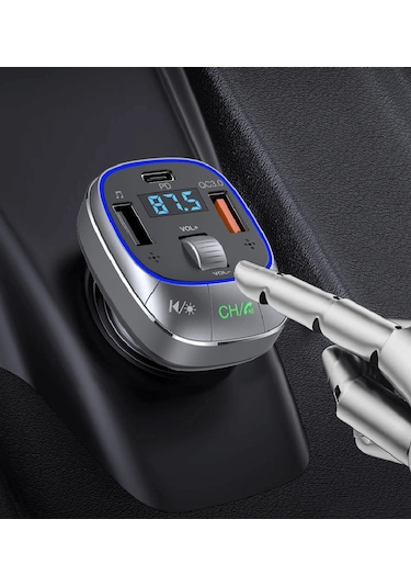 Linktech Fm Transmitter - Linktech Gf17 Premium 48w Üç Girişli 5.0 Bluetooth Fm Transmitter - Rgb Ça