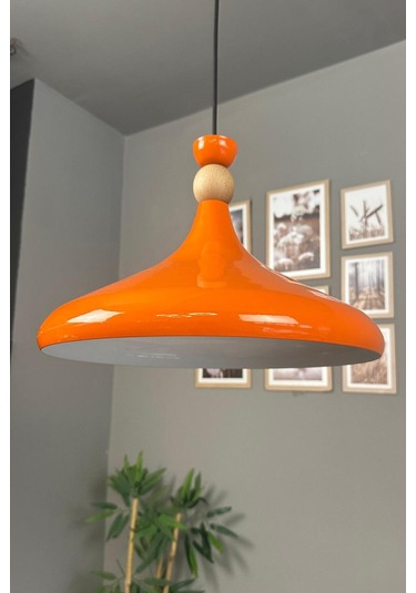 Parlak Turuncu Ahşap Şapka Tekli Avize Sarkıt Salon Mutfak Cafe Butik Lamba Aydınlatma Avizeler Turuncu