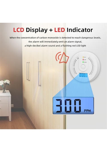 Teltree Taşınabilir Co Alarmı - Lcd Ekranlı, Sesli Ve Işıklı Uyarı, 3 Adet Pil Dahil Değil