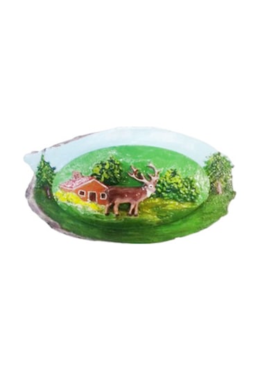 Tablo Seramik Kütük Üzerine 17x9 CM - Çok Renkli