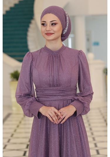Raika Moda Şık Tasarım Tül Kübra Abiye Lavanta