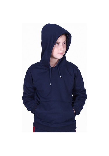 Fyk Kids Düz Kanguru Cepli Kapşonlu Sweatshirt Lacivert